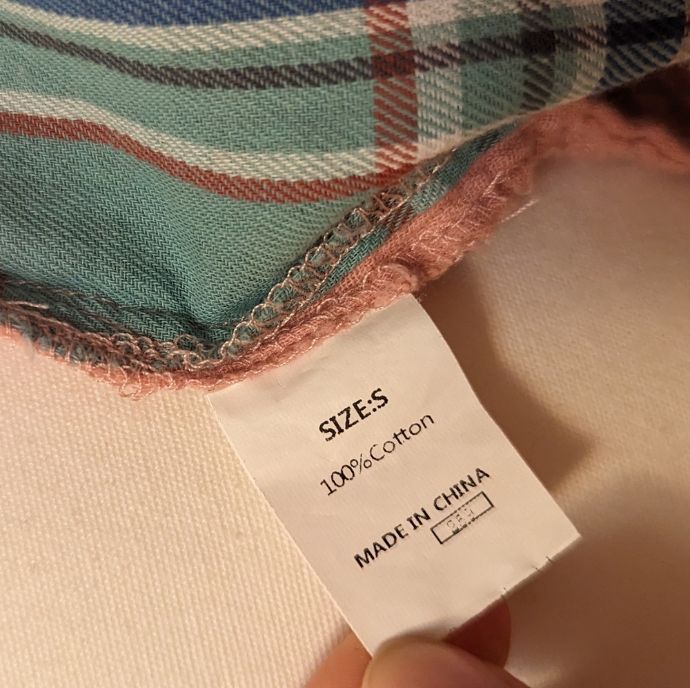 Pastel 100% cotton colour block plaid shirt button collared down oversized small - Picture 11 of 16